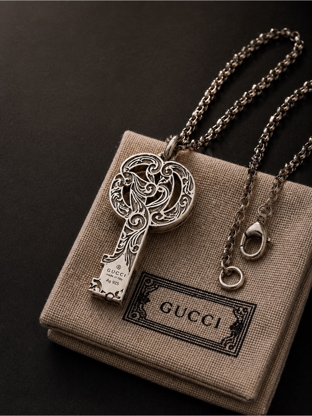 Gucci Double G Key Pendant Necklace 925 Sterling Silver Chain - Picture 5 of 10